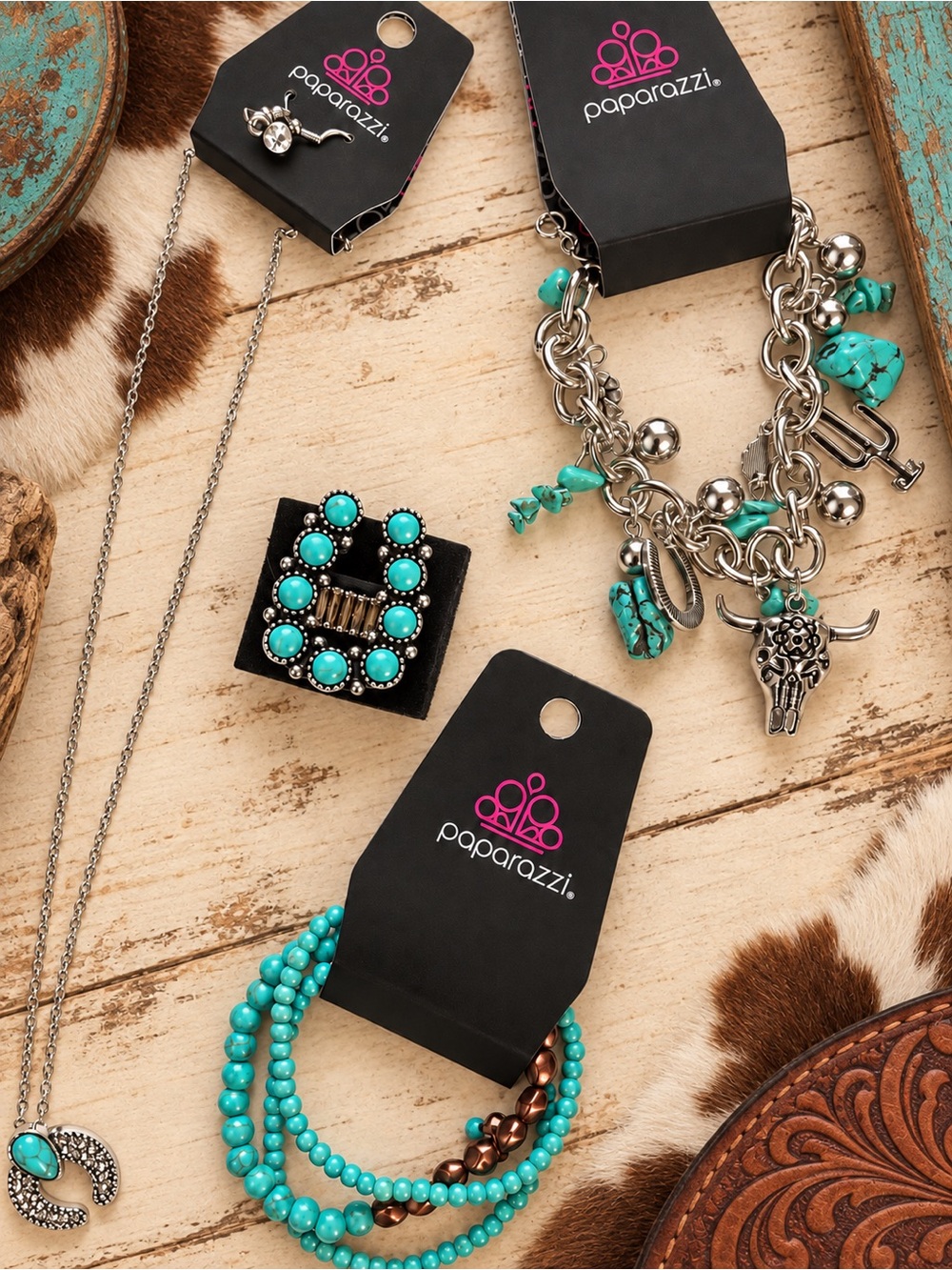 Paparazzi Turquoise Western Jewelry Bundle Necklace Bracelets Ring Earrings